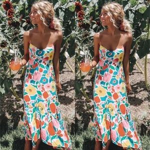Bohemian V neck Floral Long Dress